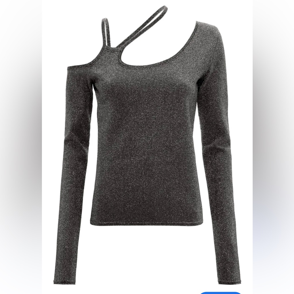 Jw Anderson Black Glitter Top Cut Out Asymmetrical Blouse Large